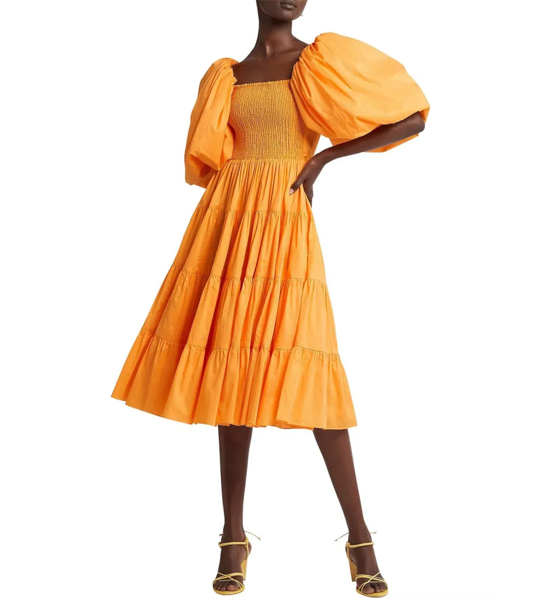 Aje Cherished Puff Sleeve Midi Dress Orange Size AU 10 for rent on The Volte - main image