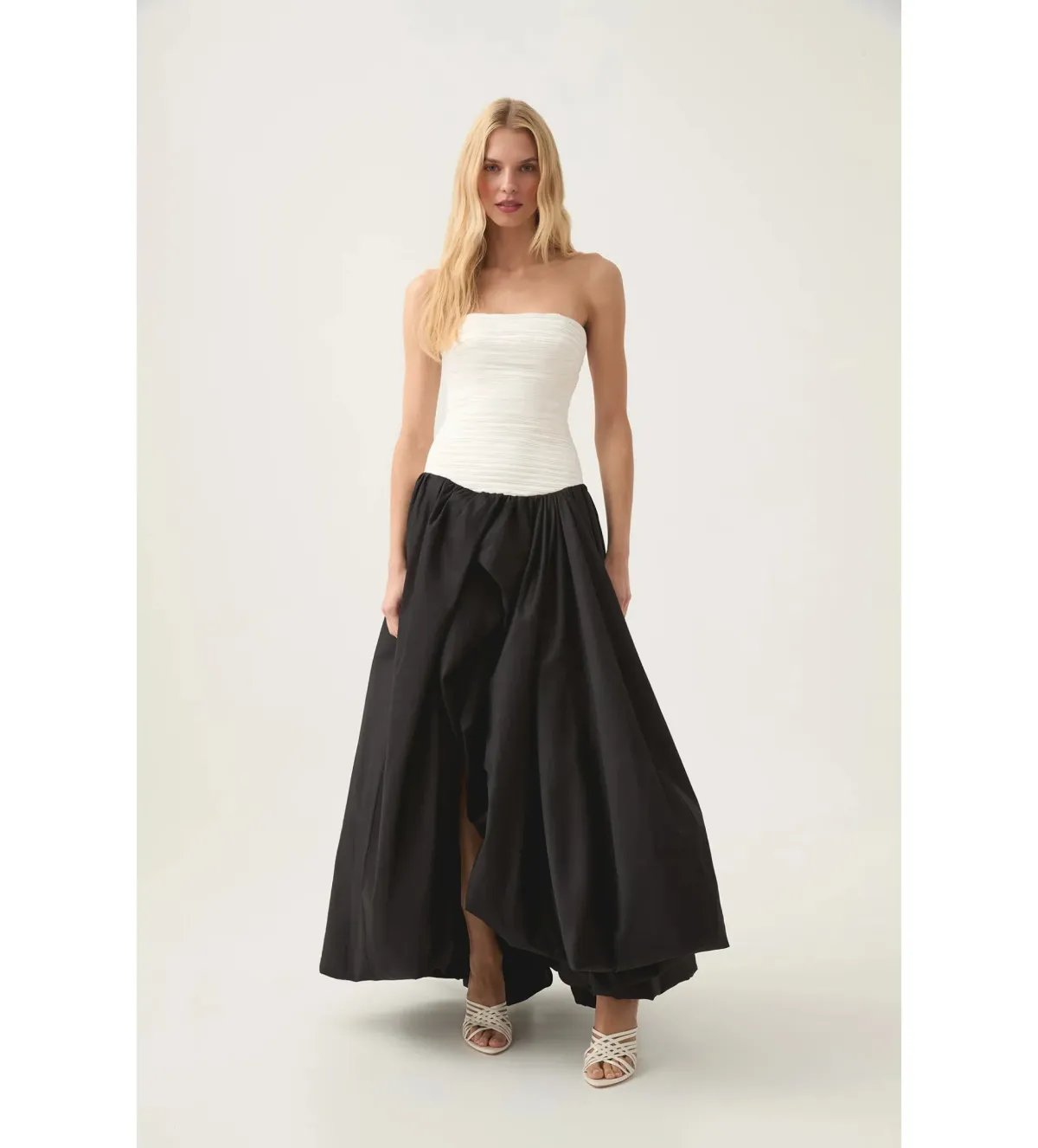 Aje Ivory Violette Bubble Hem Maxi in Black/white Size AU 4 for rent on The Volte - main image