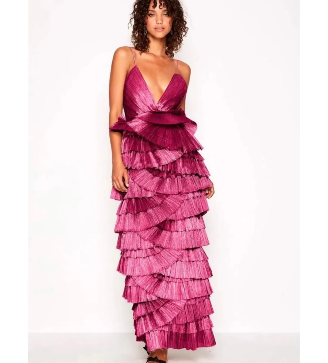 Alice McCall Making Me Blush Tiered Ruffle Gown Pink Size AU 8 for rent on The Volte - main image