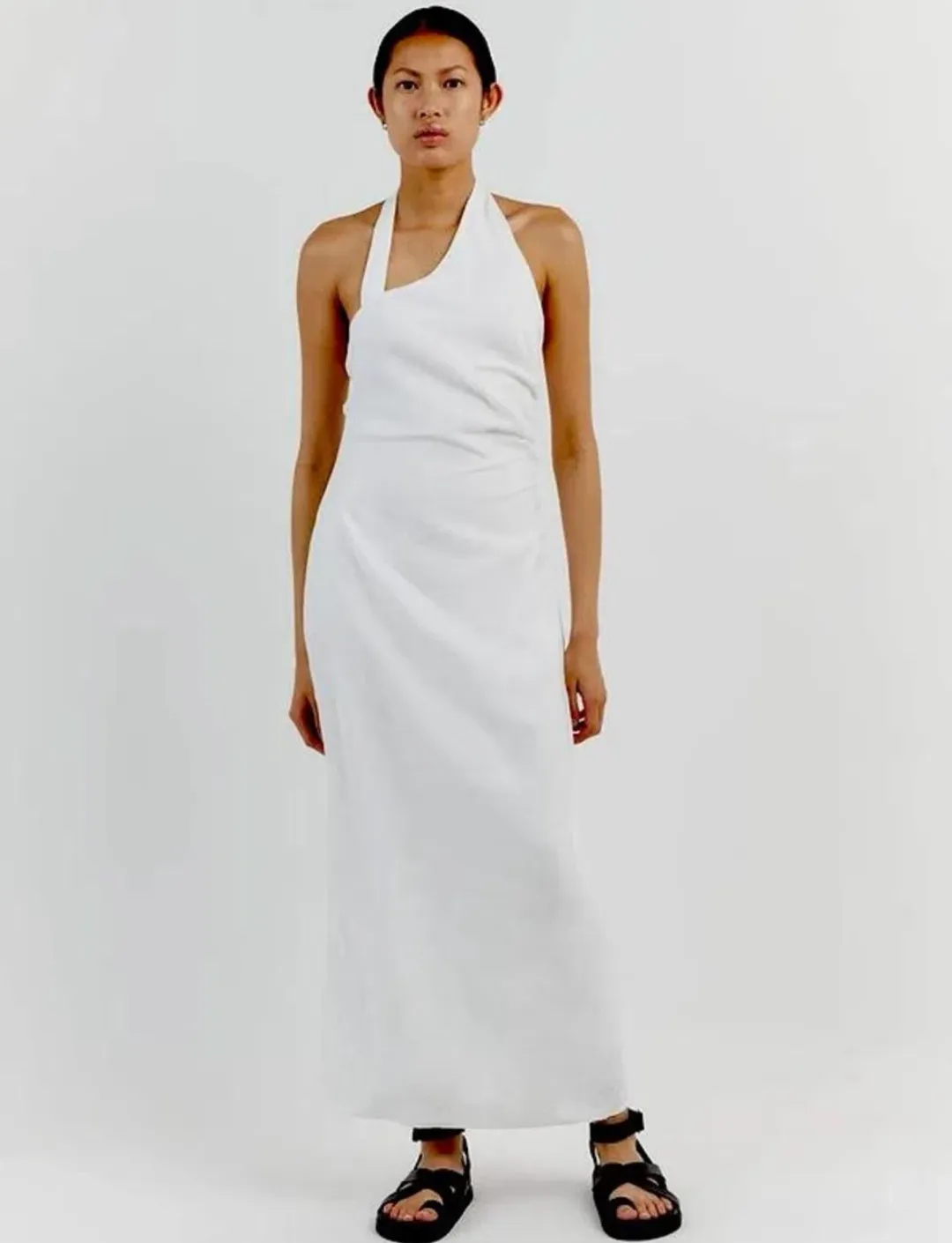 Dissh Zoey Asym Linen Midi Dress White Size AU 10 for rent on The Volte - main image