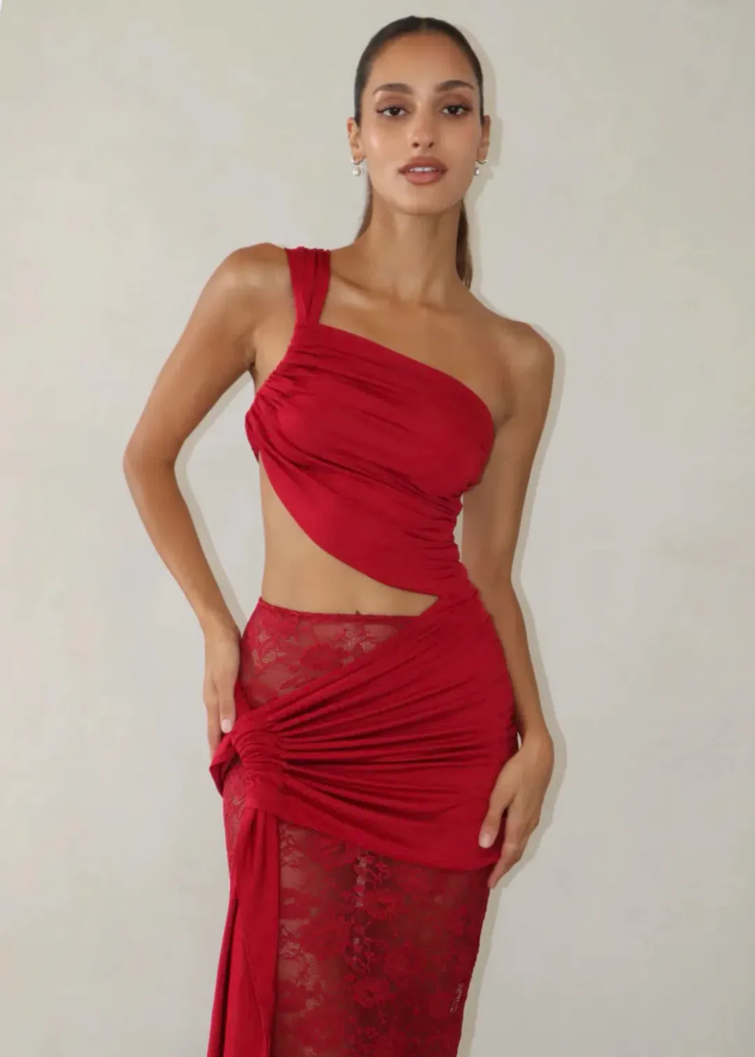 Deconduarte RTW Berry Paradiso Red Lace Maxi Size 6 for rent on The Volte - main image