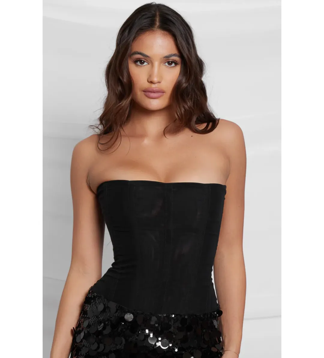 Leau White Muse Mesh Corset Top in Black Size AU 12 for rent on The Volte - main image