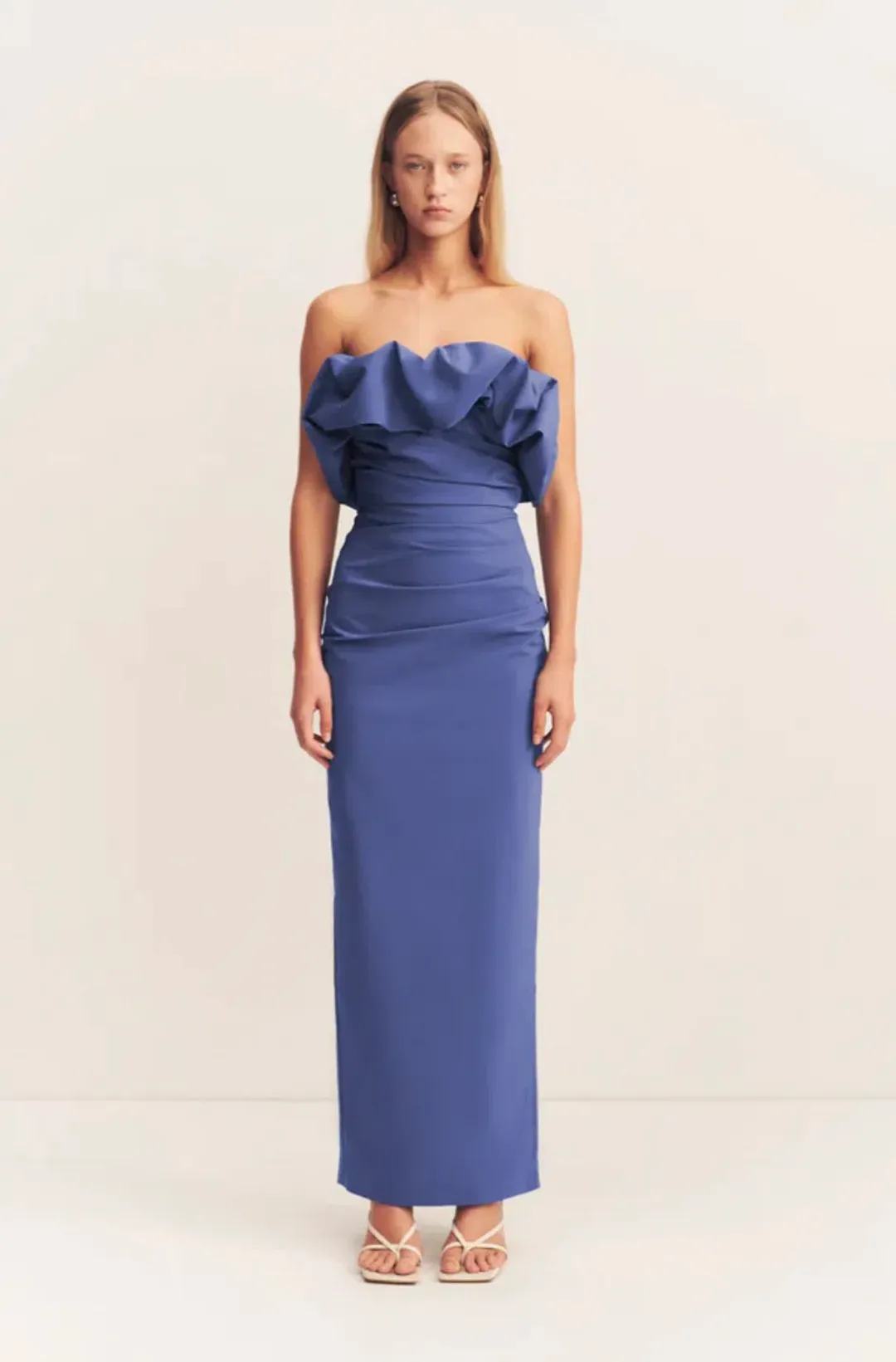 Shona Joy Campbell Strapless Bubble Maxi Dress Wave Blue Size AU 12 for rent on The Volte - main image
