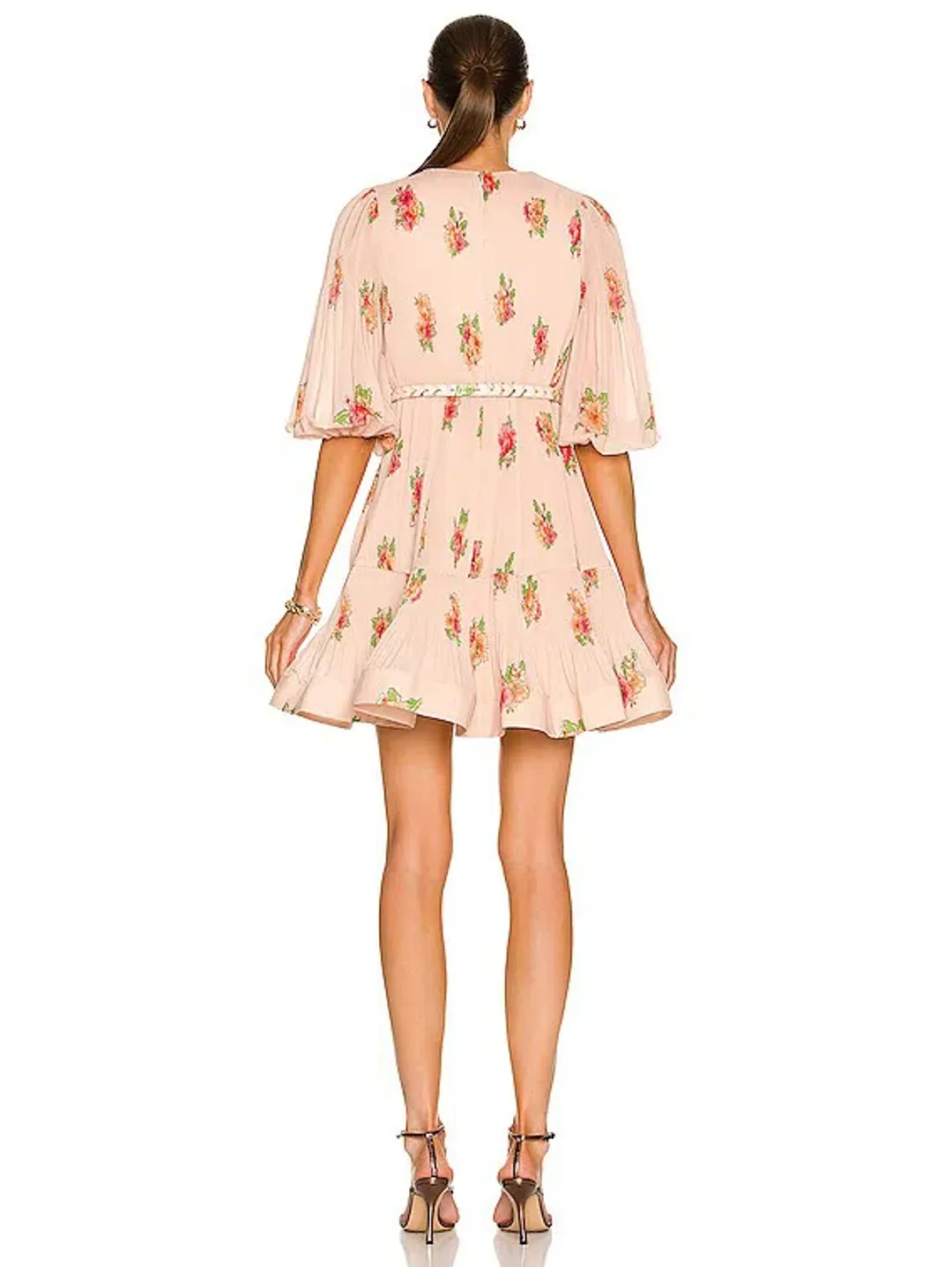 Zimmermann Pleated Mini Dress Blush Floral Size 1 for rent on The Volte - main image