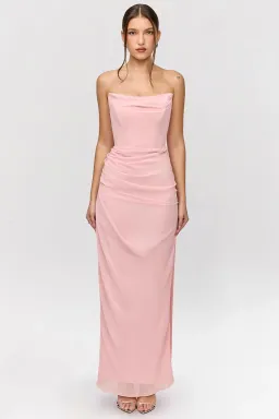 House Of CB Adrienne Georgette Strapless Gown in Pink Quartz Size 8 for rent on The Volte - image 2