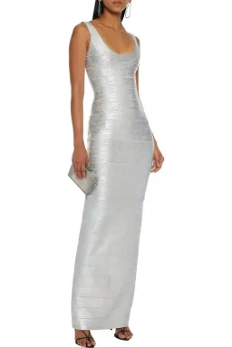 Herve Leger Silver Round Neck Gown Maxi Size AU 12 for rent on The Volte - image 2