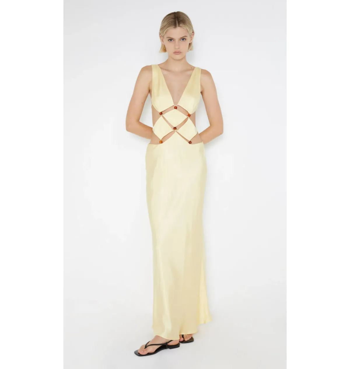 Bec & Bridge Agathe Diamond Dress Butter Yellow Size AU 8 for rent on The Volte - main image
