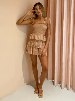 Shona Joy Corinne Shirred Mini Dress Desert Rose Size 8 for rent on The Volte - image 5