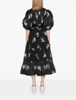 Zimmerman Pleated Midi Dress Floral in Black Size 6 for rent on The Volte - image 2