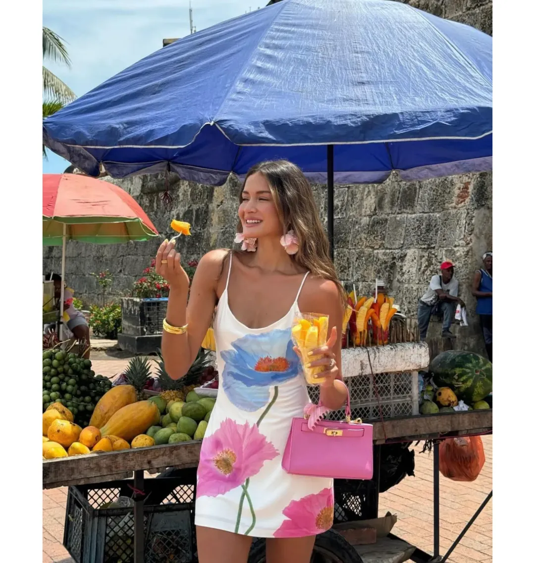 With Harper Lu Low Back Mini Dress in Azure Poppy Size S / AU 8 for rent on The Volte - main image