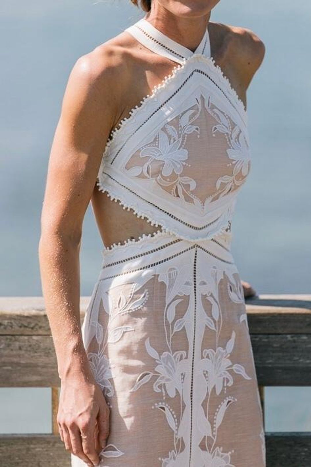 Zimmermann Corsage Lily Midi Halter Dress Cream/Nude Size 0 for rent on The Volte - main image