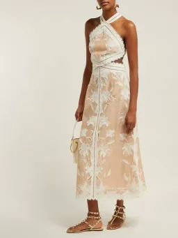 Zimmermann Corsage Lily Midi Halter Dress Cream/Nude Size 0 for rent on The Volte - image 1