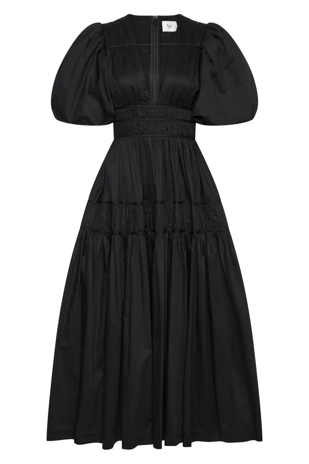 Aje Fallingwater Ruched Midi Dress Black Size 12 for rent on The Volte - main image