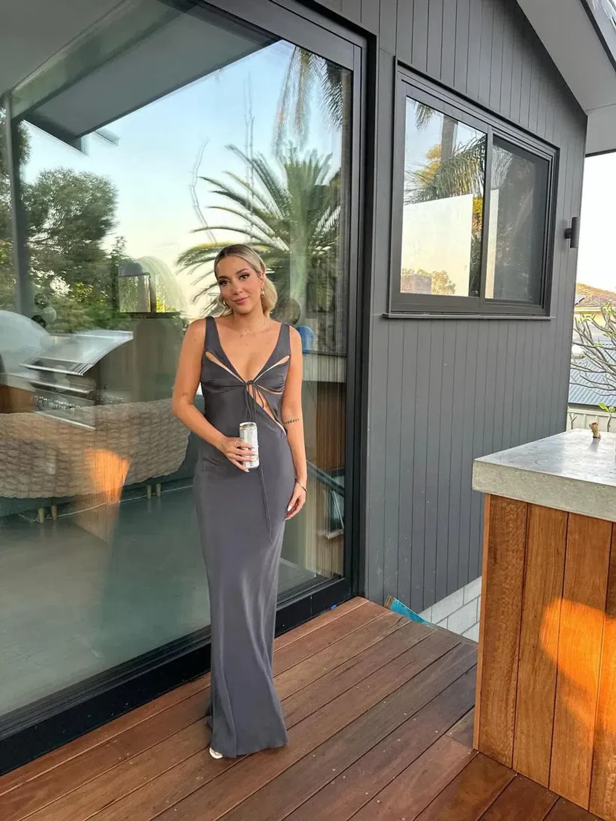 Christopher Esber Triquetra Contoured Tank Dress in Grey Size AU6 for rent on The Volte - main image