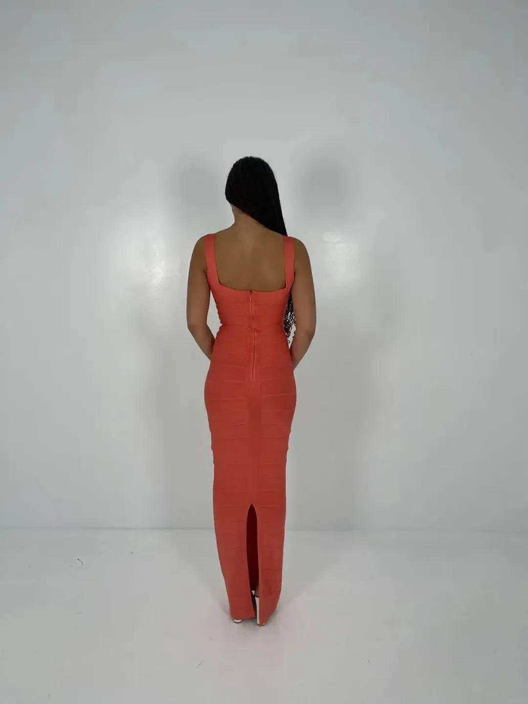 Hervé Léger Round Neck Gown in Coral Size XS/AU6 for rent on The Volte - main image