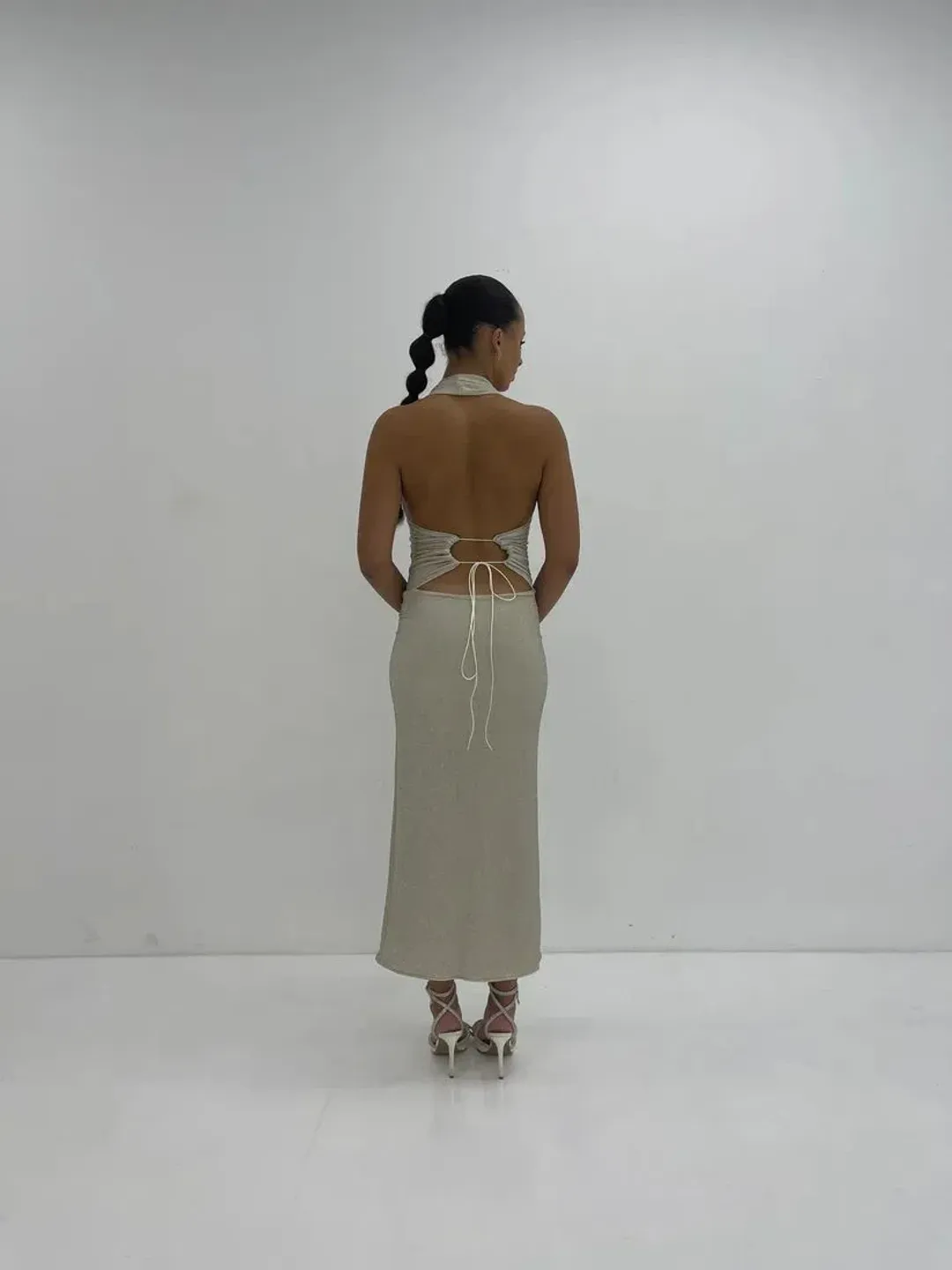 Deconduarte Astor Maxi Dress in Silver Size M/AU10 for rent on The Volte - main image
