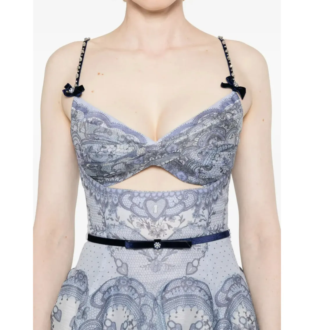 Zimmermann Crush Twist Front Dress in Blue Lace Print Size 0P / AU 6  for rent on The Volte - main image