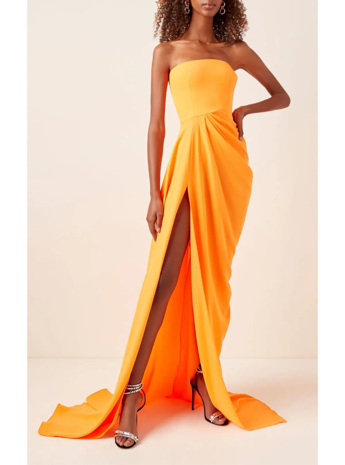 Alex Perry Reed Draped Crepe Gown Orange Size 8 for rent on The Volte - main image