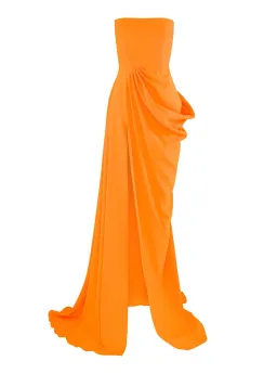 Alex Perry Reed Draped Crepe Gown Orange Size 8 for rent on The Volte - image 2