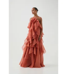 Aje Pandorea Layered Maxi Dress Coral Clay Size AU 14 for rent on The Volte - image 1