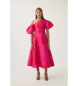 Aje Arista Tulip Sleeve Midi Dress in  Florescent Rose Size AU 8 for rent on The Volte - image 1