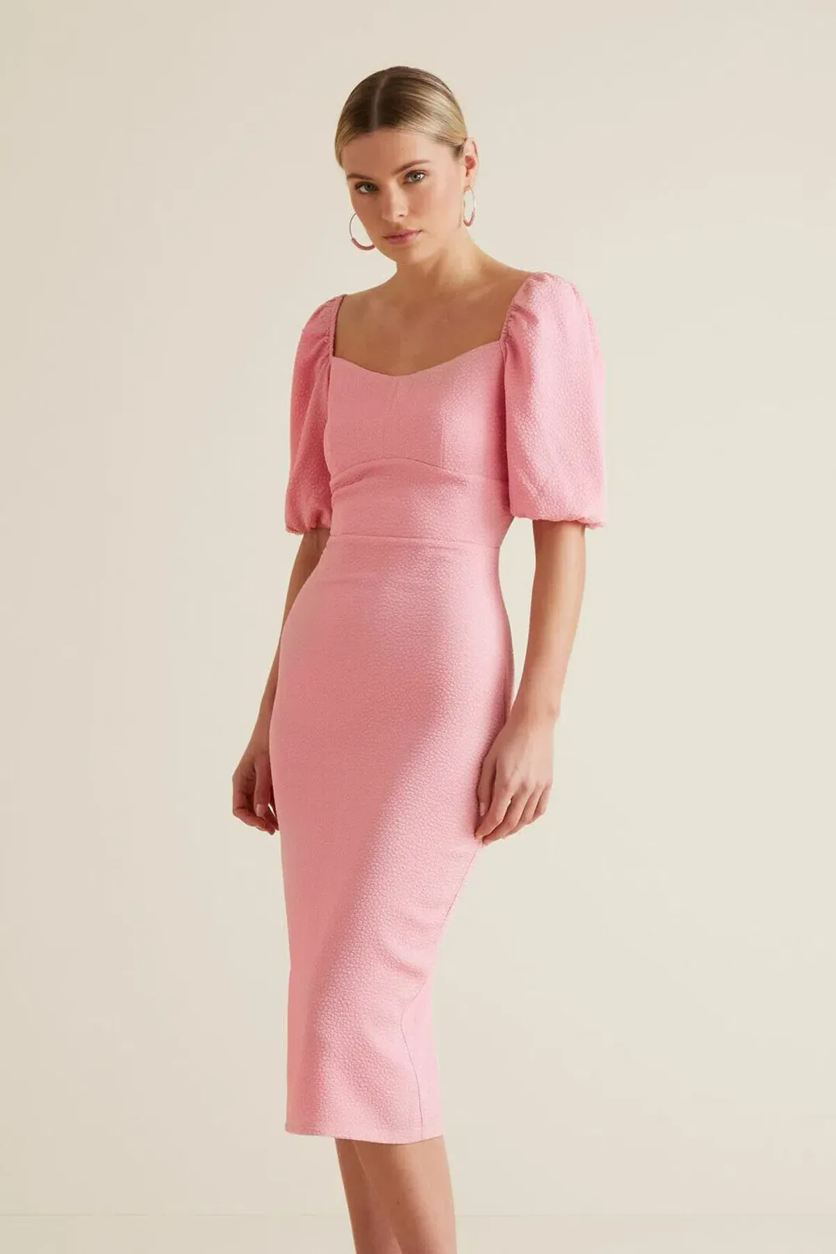 Seed Heritage Square Neck Midi Pencil Dress Pink Size 8 for rent on The Volte - main image