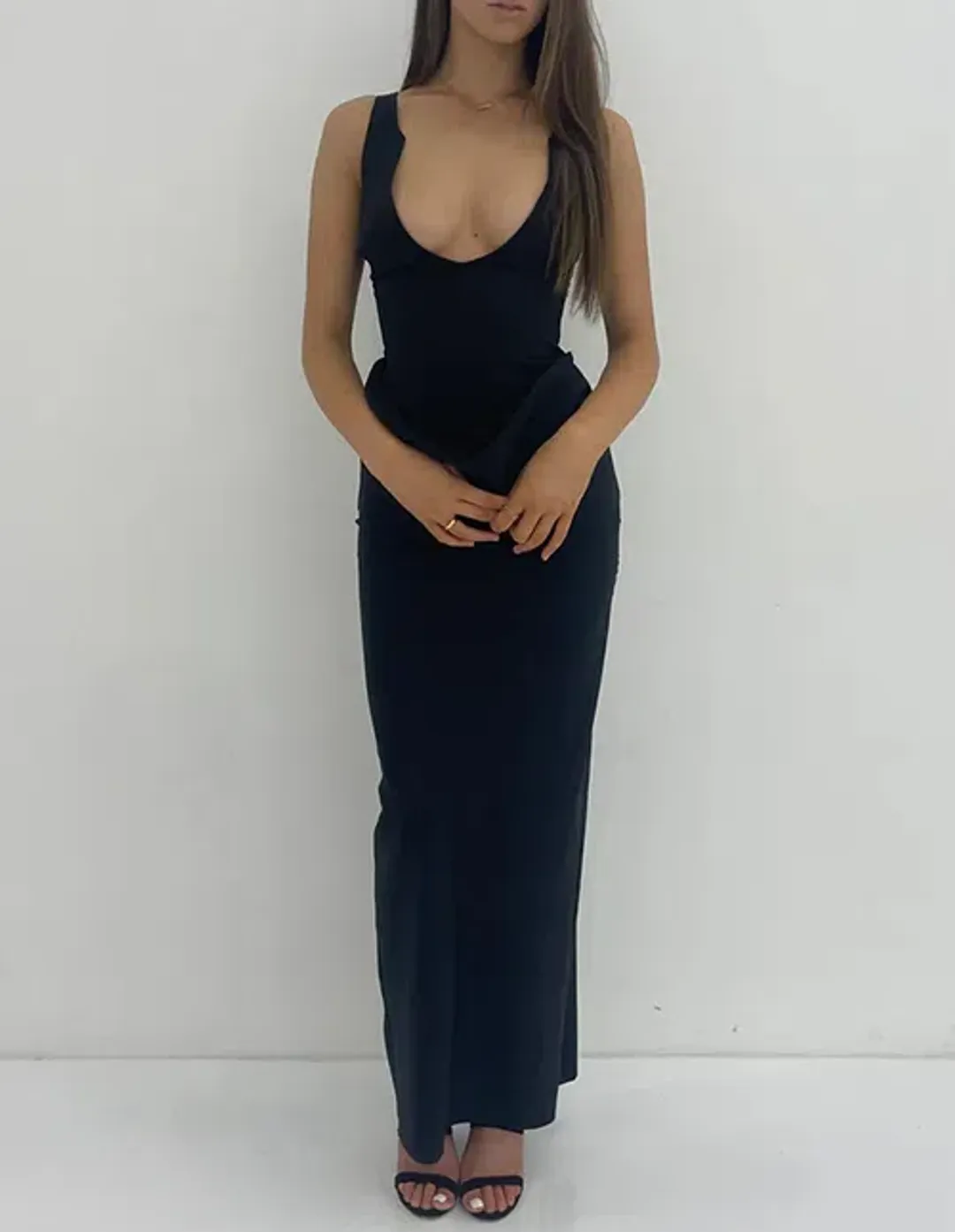 Christopher Esber Arced Column Gown Maxi Black Size AU 6  for rent on The Volte - main image