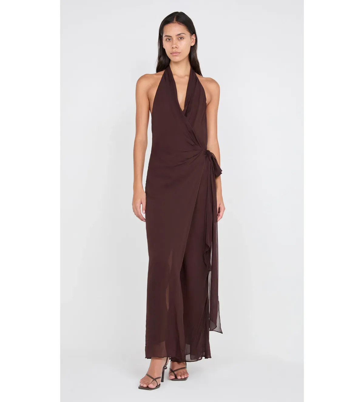 Bec and Bridge Soneva Wrap Dress Dark Chocolate Size 6  for rent on The Volte - main image