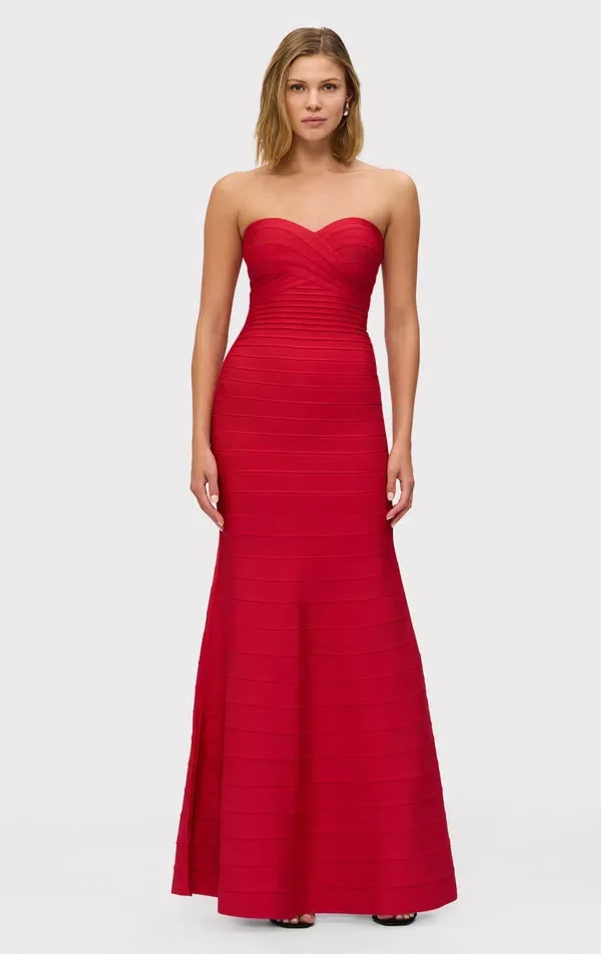 Herve Leger  The Sara Maxi Gown Lisptick Red Size XS / Size AU 6 for rent on The Volte - main image