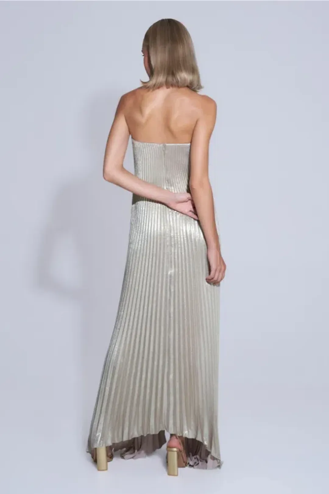 L'Idee Black Tie Gown Gold Shimmer Size 12 for rent on The Volte - main image