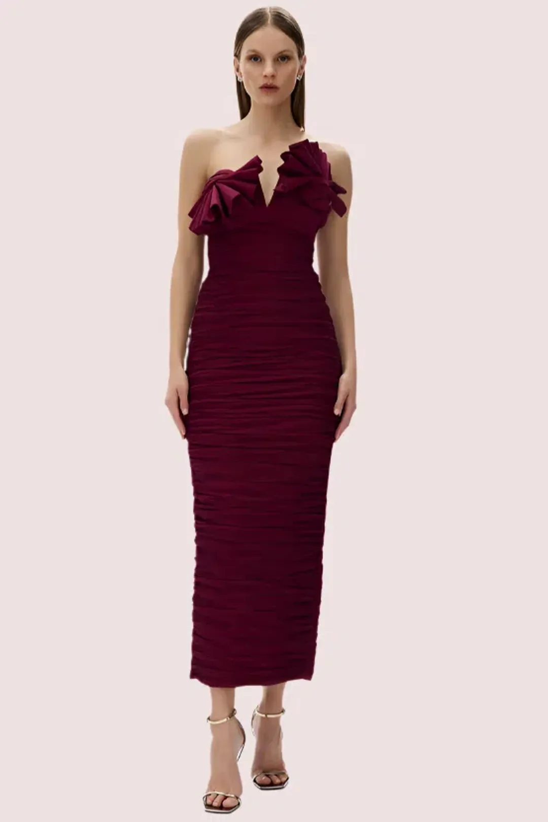 Rachel Gilbert Jensen Maxi Dress Merlot Size 8 for rent on The Volte - main image