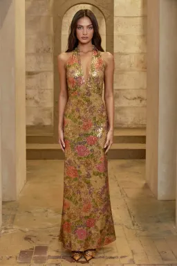 Fait Par Foutch Liana Maxi Dress Fleur Print Sequin Size S / AU 8 for rent on The Volte - image 1