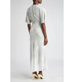 Victoria Beckham Drape Sleeve Midi Dress In White Digital Feather Print Size AU 8 for rent on The Volte - image 2