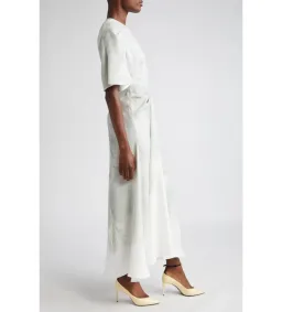 Victoria Beckham Drape Sleeve Midi Dress In White Digital Feather Print Size AU 8 for rent on The Volte - image 3