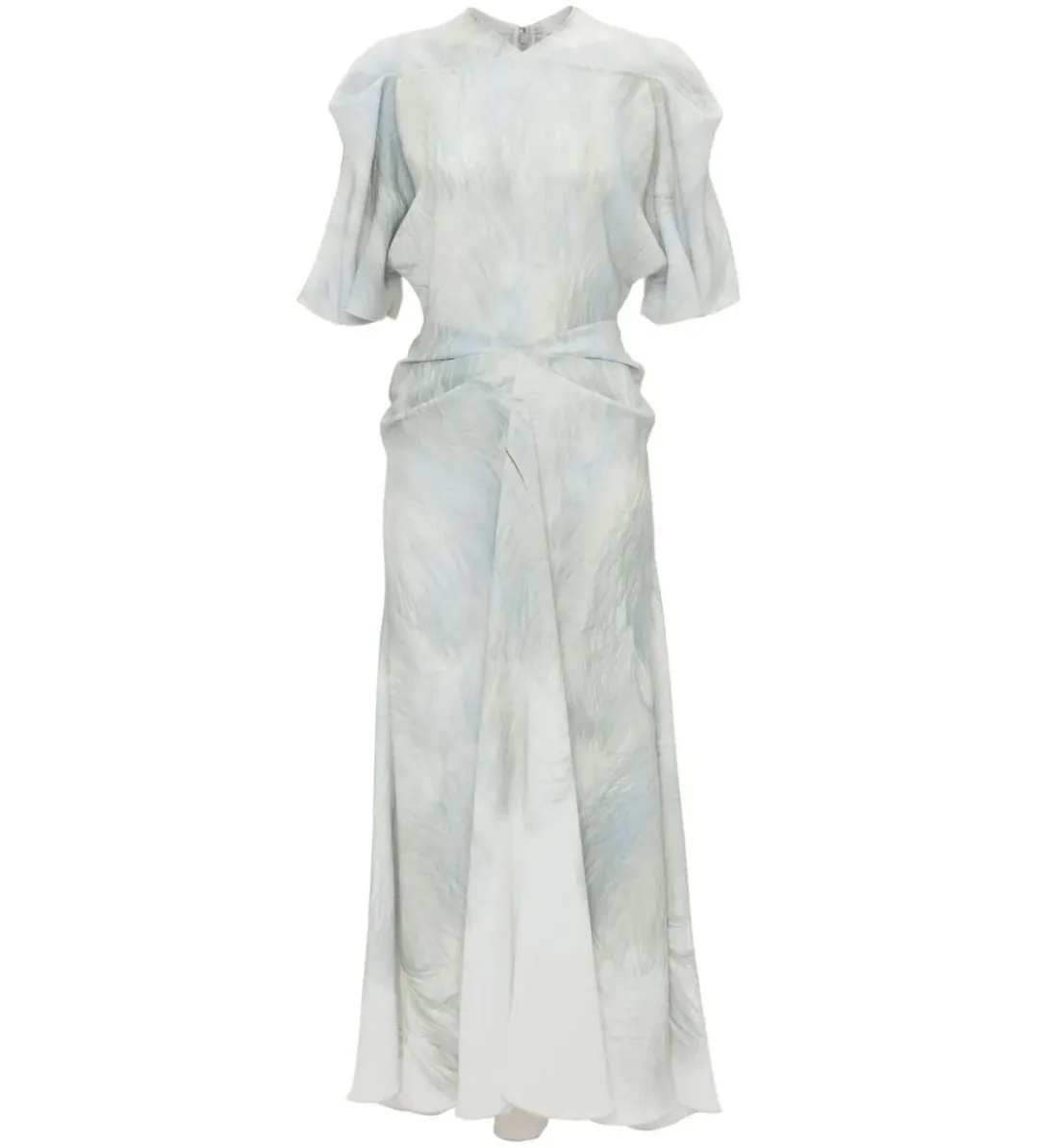 Victoria Beckham Drape Sleeve Midi Dress In White Digital Feather Print Size AU 8 for rent on The Volte - main image