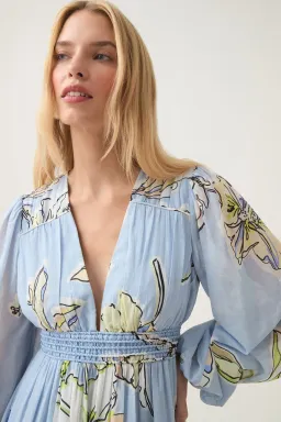 Aje Romantica Voile Maxi Dress Blue Hibiscus Size 16 for rent on The Volte - image 4