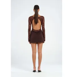 Benni Oskar Mini Dress Brown Size AU 6  for rent on The Volte - image 3