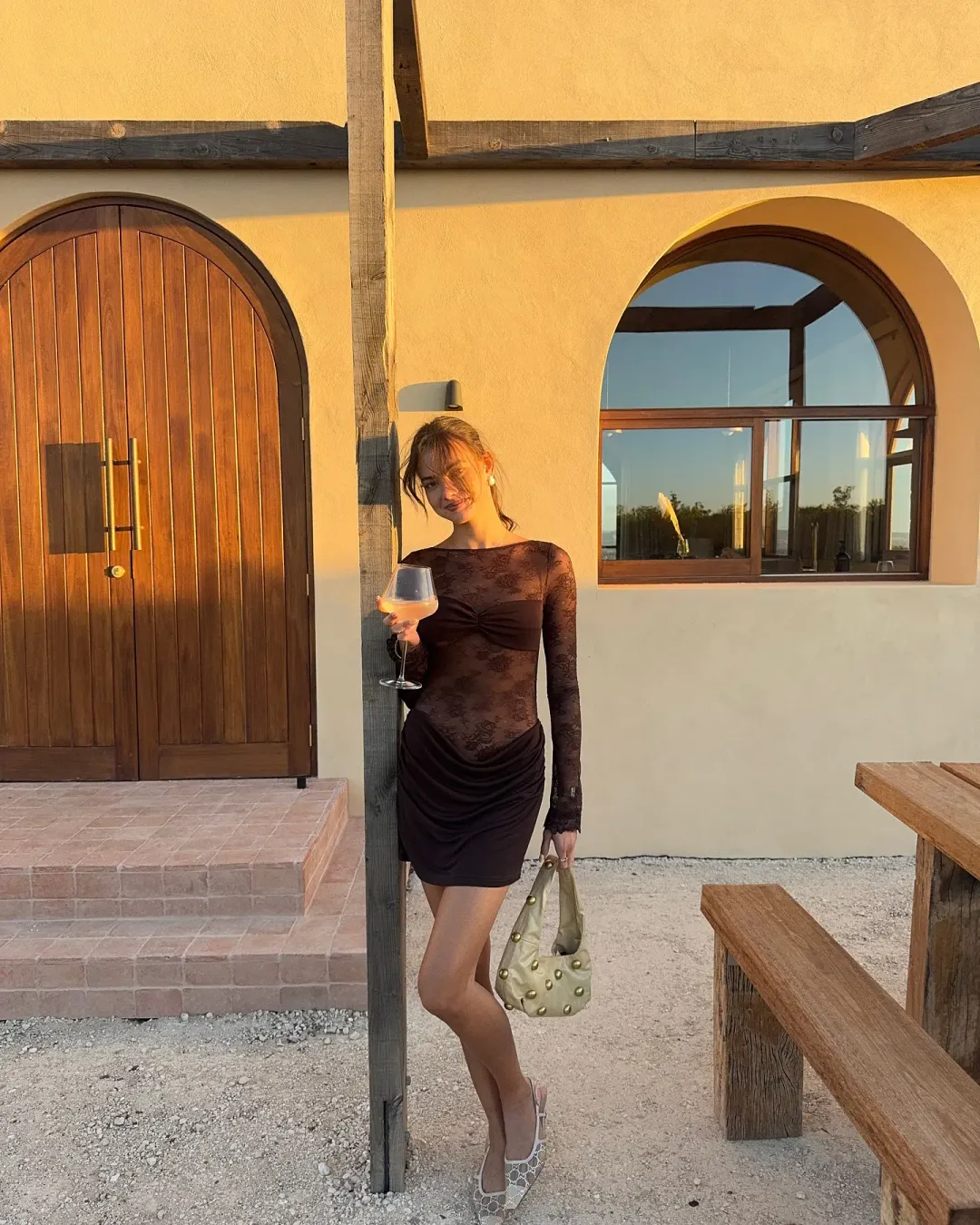 Benni Oskar Mini Dress Brown Size AU 6  for rent on The Volte - main image