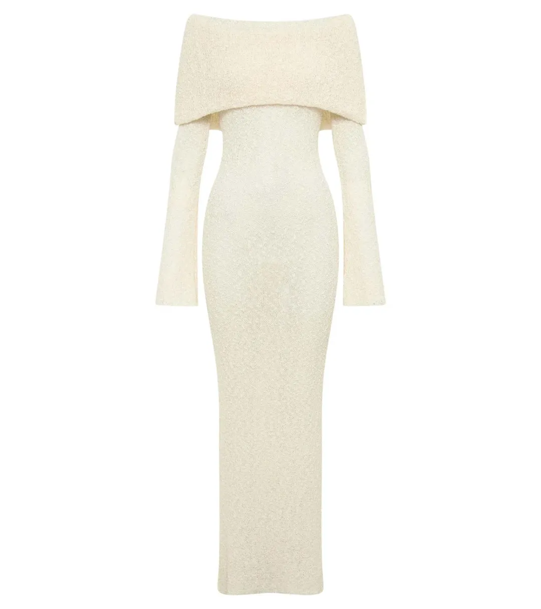 Meshki Marisol Off Shoulder Boucle Maxi Dress Cream Size 3XL / AU 18 for rent on The Volte - main image