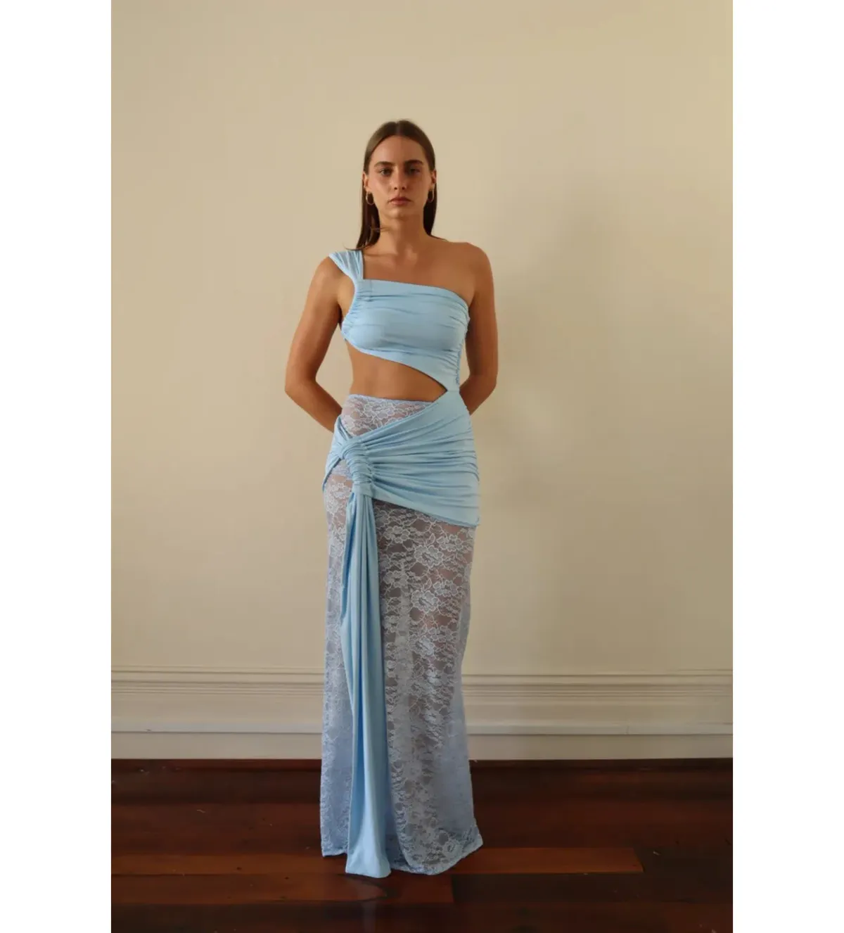 Deconduarte Paradiso Maxi Dress Baby Blue Size XS/AU 6 for rent on The Volte - main image