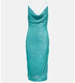 Rebecca Vallance Missing Hours Sequin Midi Dress Turquoise Size AU 6 for rent on The Volte - image 6