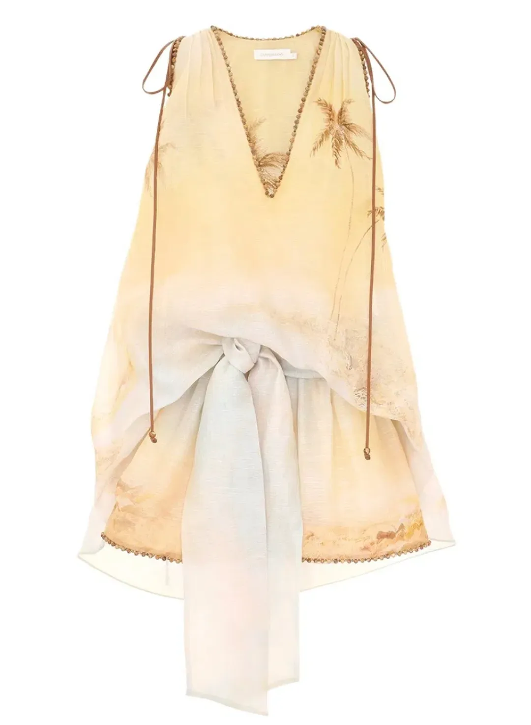 Zimmermann Balance Plunge Mini Dress Yellow Seascape Size 0p/AU 6 for rent on The Volte - main image