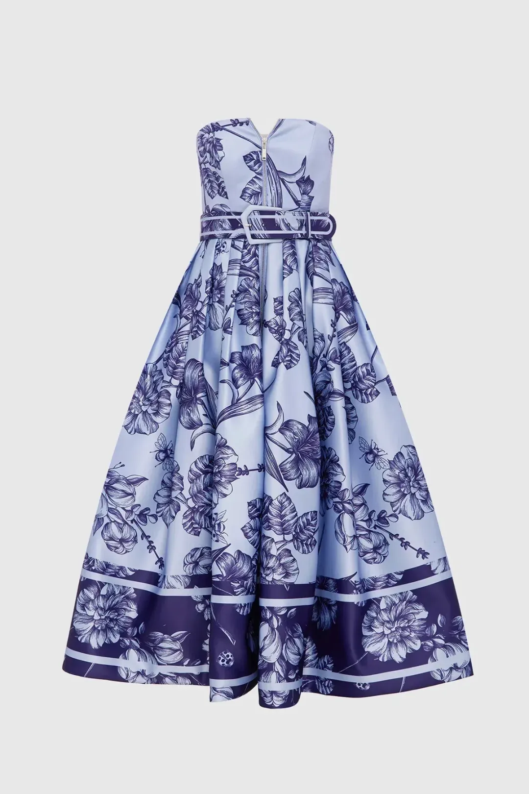 Leo Lin Norine Bustier Midi Dress Harmony Print in Hyacinth Size AU 6 for rent on The Volte - main image