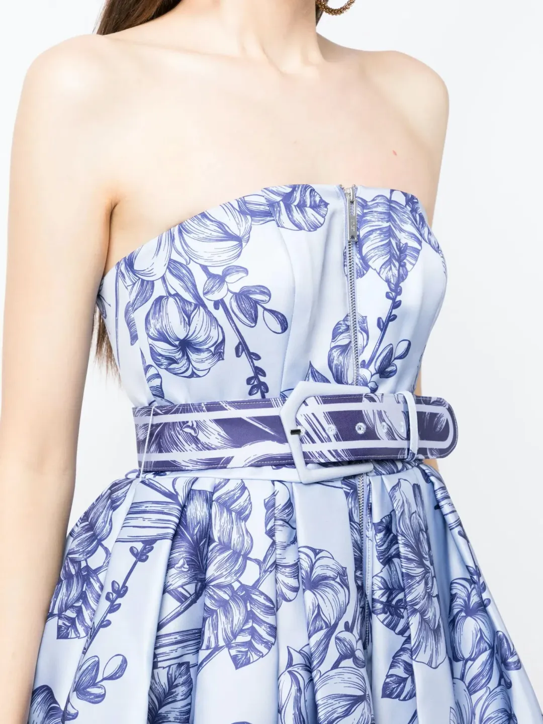 Leo Lin Norine Bustier Midi Dress Harmony Print in Hyacinth Size AU 6 for rent on The Volte - main image
