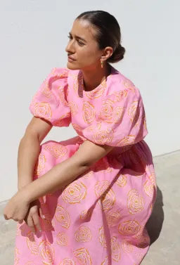 Isabella Longginou Peony Puff Sleeve Dress Midi Size AU 14 for rent on The Volte - image 2