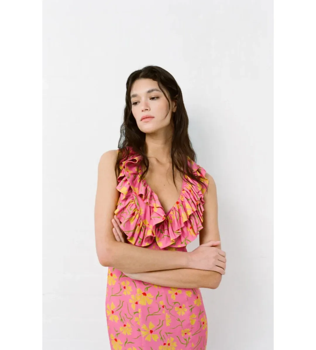 The Wolf Gang Circe Ruffle Maxi Dress Candy Floral Size AU 6 for rent on The Volte - main image