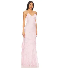LoveShackFancy Rialto Floral Chiffon Maxi Dress Rose Latte Size AU 8 for rent on The Volte - image 2