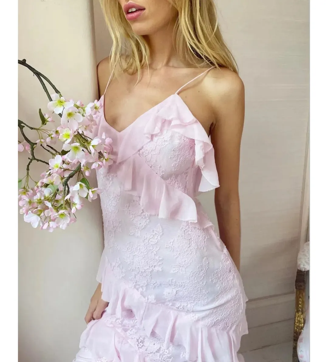 LoveShackFancy Rialto Floral Chiffon Maxi Dress Rose Latte Size AU 8 for rent on The Volte - main image