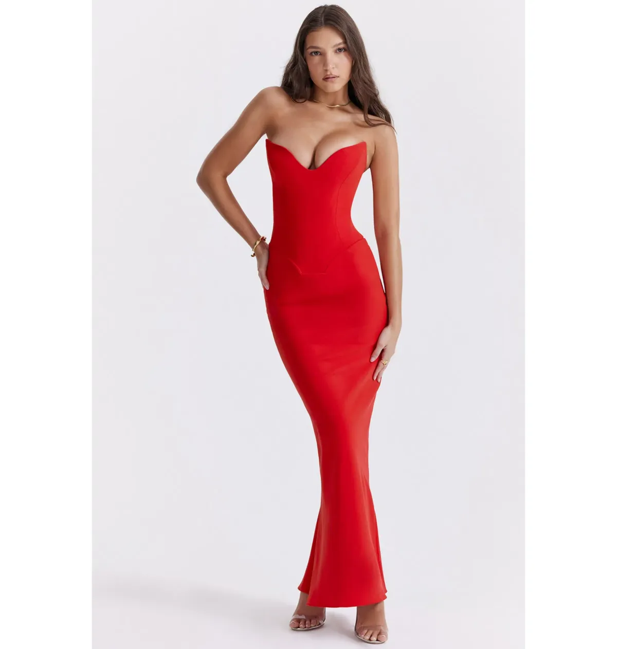 House of CB Tamara Strapless Maxi Dress Cherry Red Size M / AU 10 for rent on The Volte - main image