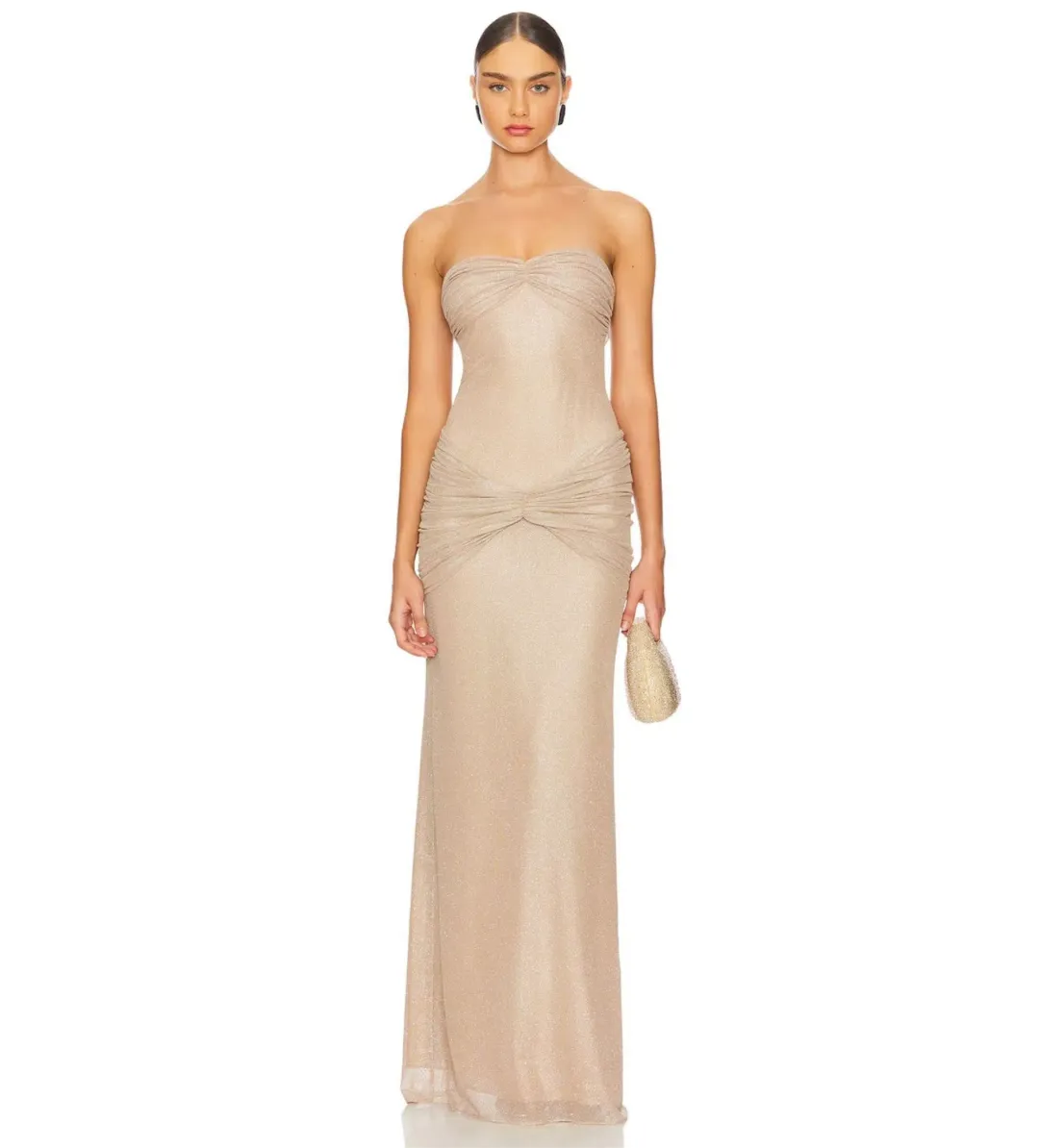 Mirror Palais The Starlite Glitter Mesh Maxi Dress Diamond Sand Size M/AU 10 for rent on The Volte - main image